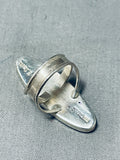 Dramatic Native American Navajo Jet Stone Sterling Silver Inlay Ring Signed-Nativo Arts