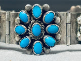 Native American Flower Turquoise Vintage Navajo Sterling Silver Charm Link Bracelet-Nativo Arts