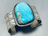 100 Gram Native American Navajo Old Kingman Turquoise Sterling Silver Bracelet-Nativo Arts