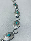 Cute Vintage Native American Navajo Carico Lake Turquoise Sterling Silver Concho Choker Necklace-Nativo Arts