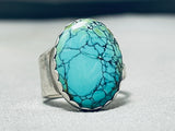Tremendous Vintage Native American Navajo Spiderweb Turquoise Sterling Silver Ring-Nativo Arts