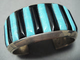 Heavy Thick Vintage Native American Navajo Turquoise Onyx Sterling Silver Bracelet Cuff-Nativo Arts