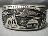 Symbolic Vintage Native American Navajo Thomas Singer Hogan Sterling Silver Bracelet Old-Nativo Arts