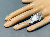 Superb Vintage Native American Zuni Inlay Mother Of Pearl Quail Sterling Silver Ring-Nativo Arts