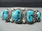 Tremendous Vintage Native American Navajo Sleeping Beauty Turquoise Sterling Silver Bracelet Old-Nativo Arts