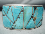 Awesome Vintage Native American Navajo Inlay Turquoise Sterling Silver Shadowbox Bracelet Old-Nativo Arts