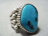 Thick And Heavy!! Vintage Native American Navajo Deep Blue Turquoise Sterling Silver Ring-Nativo Arts