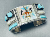 Unique Vintage Native American Zuni Blue Gem Turquoise Sterling Silver Bracelet Signed-Nativo Arts