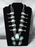 Statement Vintage Native American Navajo Turquoise Sterling Silver Squash Blossom Necklace-Nativo Arts