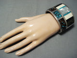 Best Vintage Native American Navajo Turquoise Heishi Sterling Silver Bracelet Cuff Old-Nativo Arts