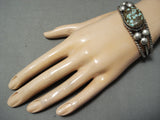 Opulent Vintage Native American Navajo #8 Turquoise Sterling Silver Coiled Bracelet-Nativo Arts