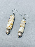 Native American Vintage Santo Domingo White Shell Sterling Silver Earrings-Nativo Arts