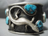 One Of Most Detailed Native American Gecko Sterling Silver Turquoise Bracelet-Nativo Arts