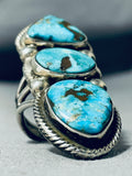Stunning Native American Navajo Signed 3 Royston Turquoise Sterling Silver Huge Ring-Nativo Arts