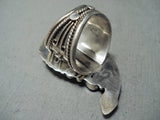 One Of The Most Unique Authentic Bear Native American Navajo Turquoise Sterling Silver Ring-Nativo Arts