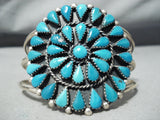 Incredible Vintage Native American Navajo Blue Gem Turquoise Cluster Sterling Silver Bracelet-Nativo Arts