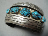 Chunky Turquoise Vintage Native American Navajo Sterling Silver Bracelet Old-Nativo Arts
