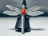 The Craziest Native American Navajo Coral Dragonfly Sterling Silver Huge Ring-Nativo Arts