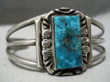 Stunning Vintage Native American Navajo Pilot Mountain Turquoise Sterling Silver Bracelet Old-Nativo Arts