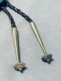 One Of The Finest Vintage Native American Zuni Turquoise Inlay Sterling Silver Bolo Tie-Nativo Arts