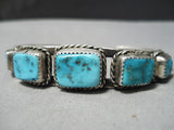 Stunning Vintage Native American Navajo Squared Turquoise Sterling Silver Bracelet Old-Nativo Arts