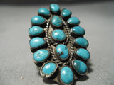 One Of The Biggest Best Vintage Native American Navajo Turquoise Sterling Silver Cluster Ring-Nativo Arts