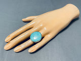 Huge Tsosie Native American Navajo Signed Blue Gem Turquoise Sterling Silver Ring-Nativo Arts