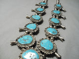 Chunky Huge Vintage Native American Navajo Turquoise Sterling Silver Squash Blossom Necklace-Nativo Arts