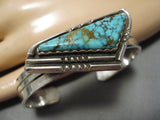 Stunning Vintage Native American Navajo Triangular Spiderweb Turquoise Sterling Silver Bracelet-Nativo Arts