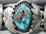 Very Rare Old Pyrite Morenci Turquoise Vintage Native American Navajo Sterling Silver Bracelet-Nativo Arts