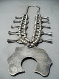 One Of Biggest Vintage Native American Navajo Turquoise Sterling Silver Squash Blossom Necklace-Nativo Arts