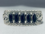 Sue Calabaza Signed Noteworthy Native American Navajo Jet Sterling Silver Bracelet-Nativo Arts