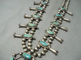 Heavy 1940's Vintage Native American Navajo Turquoise Sterling Silver Squash Blossom Necklace-Nativo Arts