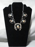 Detailed Vintage Native American Zuni Turquoise Inlay Sterling Silver Squash Blossom Necklace-Nativo Arts
