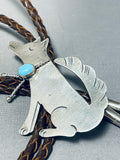 Whimsical Native American Navajo Sleeping Beauty Turquoise Sterling Silver Coyote Bolo-Nativo Arts