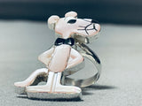 Pink Panther Very Unique Native American Zuni Pink Shell Sterling Silver Tall Ring-Nativo Arts