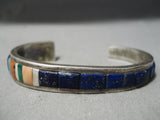 Important Vintage Native American Navajo Lapis Sterling Silver Turquoise Bracelet Old-Nativo Arts