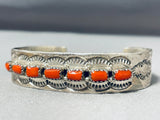 Marvelous Vintage Native American Navajo Coral Sterling Silver Bracelet Signed Jerry Bahe-Nativo Arts