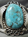Museum Vintage Native American Navajo Carico Lake Turquoise Sterling Silver Leaf Bracelet Old-Nativo Arts
