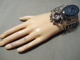 Colossal Vintage Native American Navajo Bug Lapis Amethyst Sterling Silver Bracelet-Nativo Arts