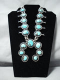 Women's Vintage Native American Navajo Morenci Turquoise Sterling Silver Squash Blossom Necklace-Nativo Arts