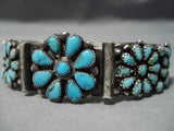 Superior Vintage Native American Navajo Flower Turquoise Sterling Silver Bracelet Old-Nativo Arts