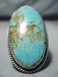 Enormous Vintage Native American Navajo Pilot Mountain Turquoise Sterling Silver Ring Old-Nativo Arts