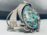 Massive Leaf Vintage Native American Navajo Turquoise Sterling Silver Bracelet Old-Nativo Arts