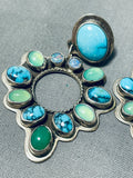 One Of A Kind Native American Navajo Spiderweb Turquoise Sterling Silver Earrings-Nativo Arts