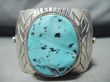 Bea Nez Vintage Native American Navajo Sleeping Beauty Turquoise Sterling Silver Elk Bracelet-Nativo Arts