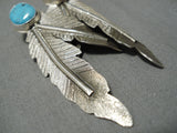 Amazing Vintage Native American Navajo Blue Gem Turquoise Sterling Silver Earrings-Nativo Arts