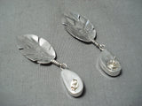 Feather Master Native American Navajo Old Kingman Turquoise Sterling Silver Feather Earrings-Nativo Arts