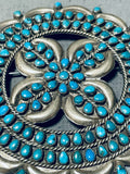 Exquisite Vintage Native American Zuni Blue Gem Turquoise Sterling Silver Pin-Nativo Arts