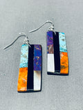 Native American Fascinating Santo Domingo Turquoise Jet Mother Of Pearl Sterling Silver Earrings-Nativo Arts